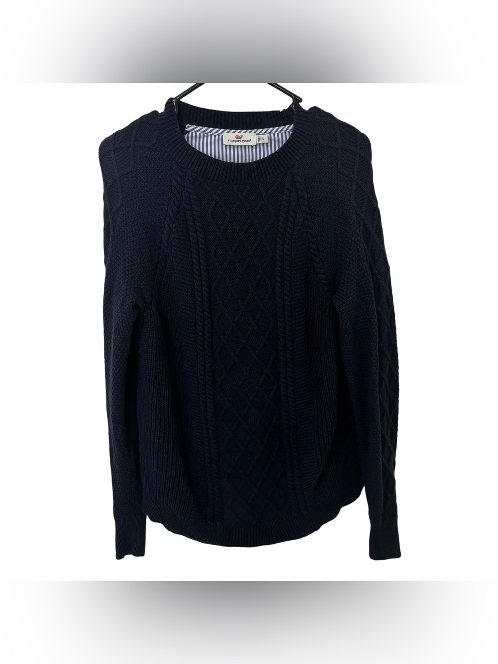 Vineyard Vines navy blue Cable knit and back striped cotton wool Sweater size S